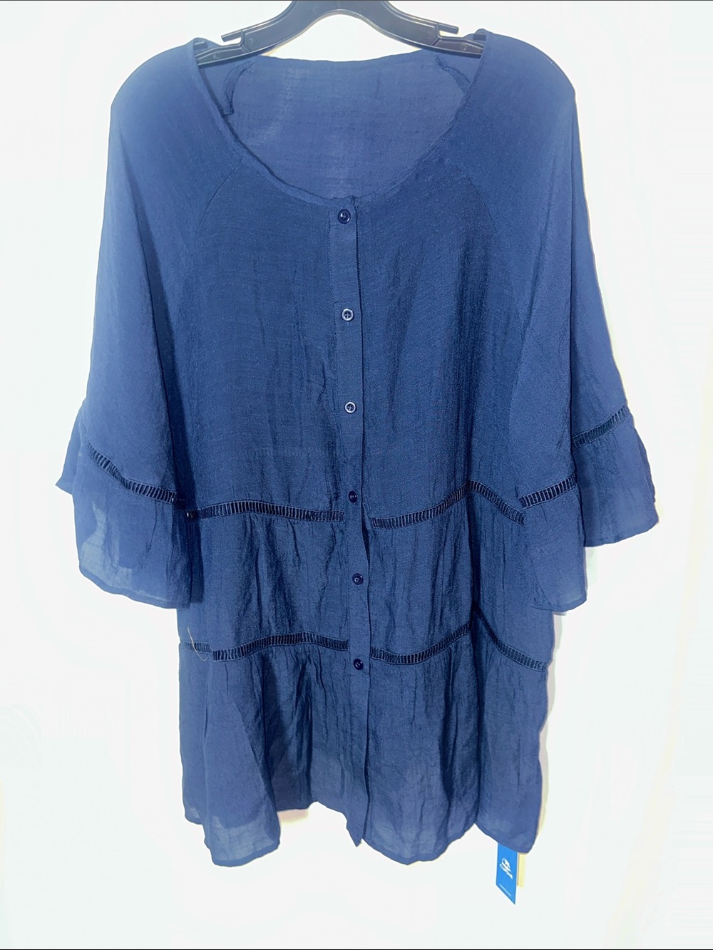 Cupshe Navy Button-Front Gauze Blouse/cover up